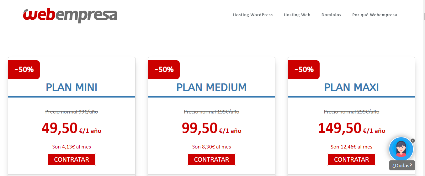 Webempresa planes hosting